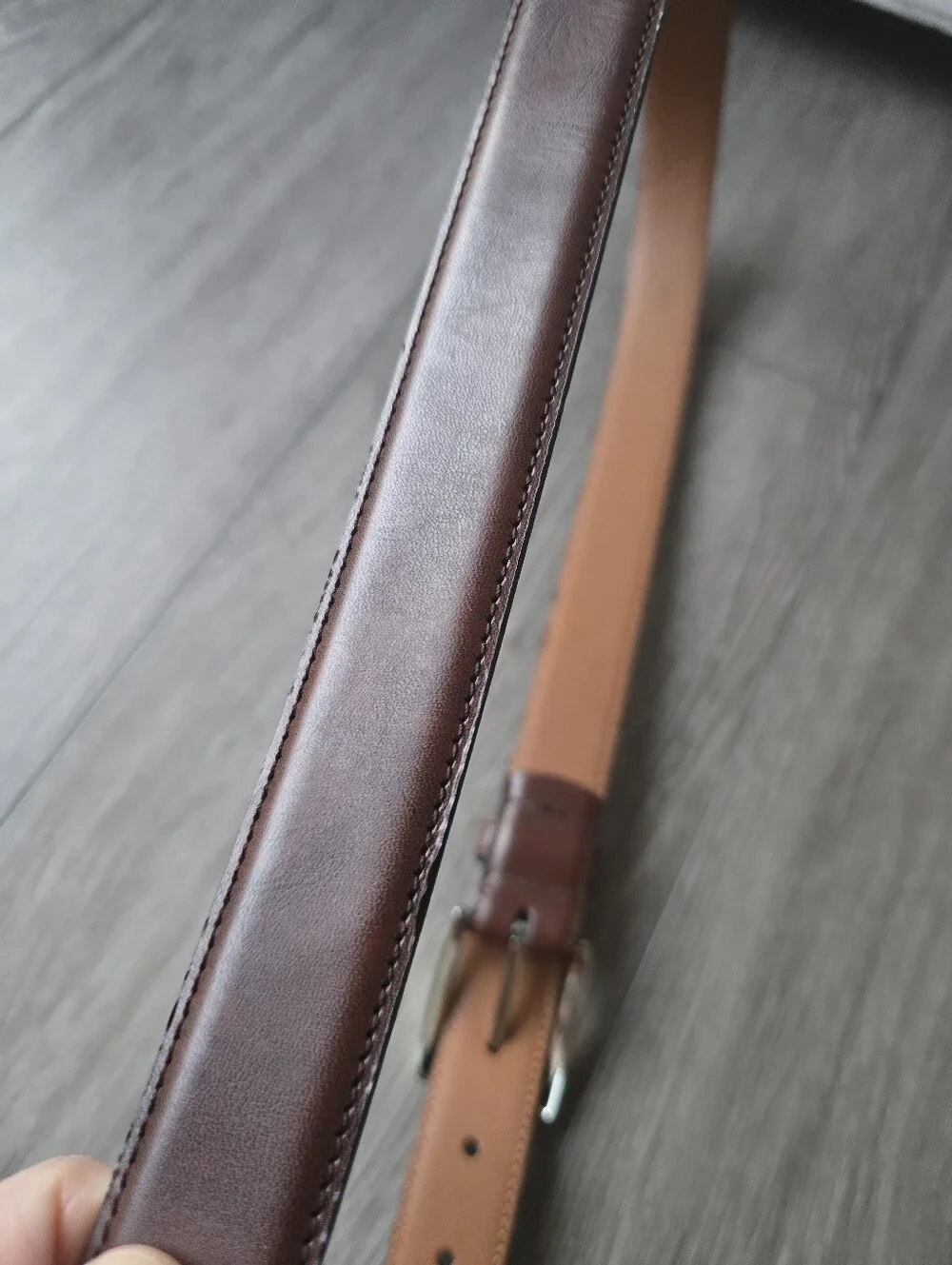 Brown Leather Belt Men's 44 Gold Buckle Genuine Dress Classic Made In Canada
